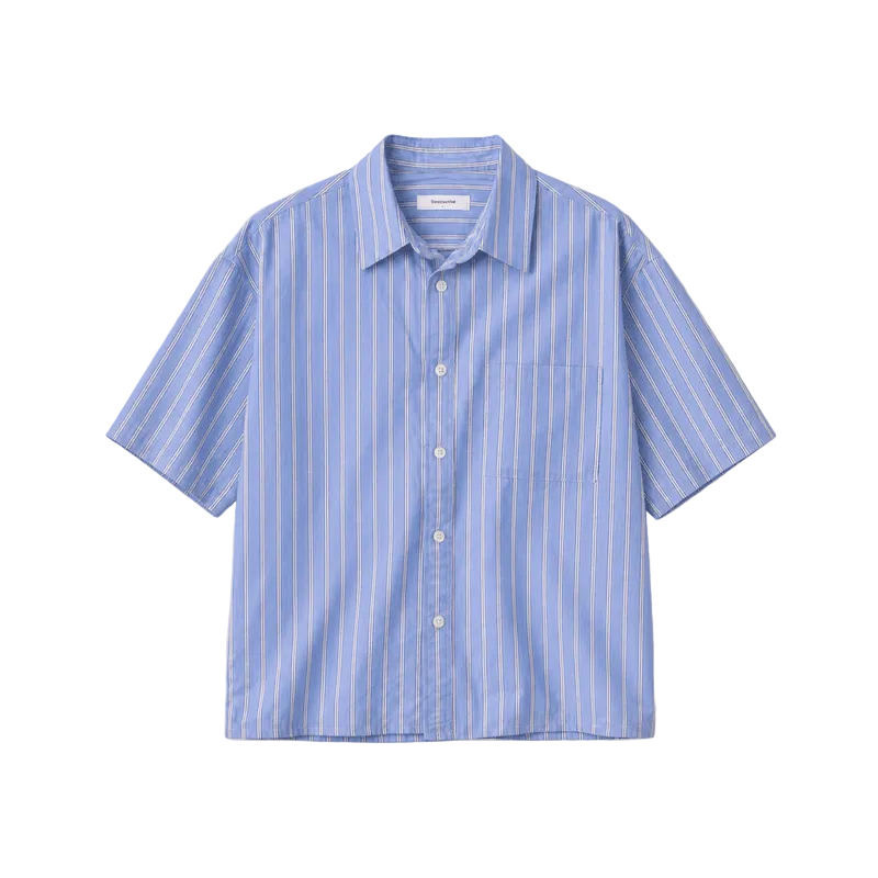 Front view of Destructive Cropped Sky Pinstripe Shirt